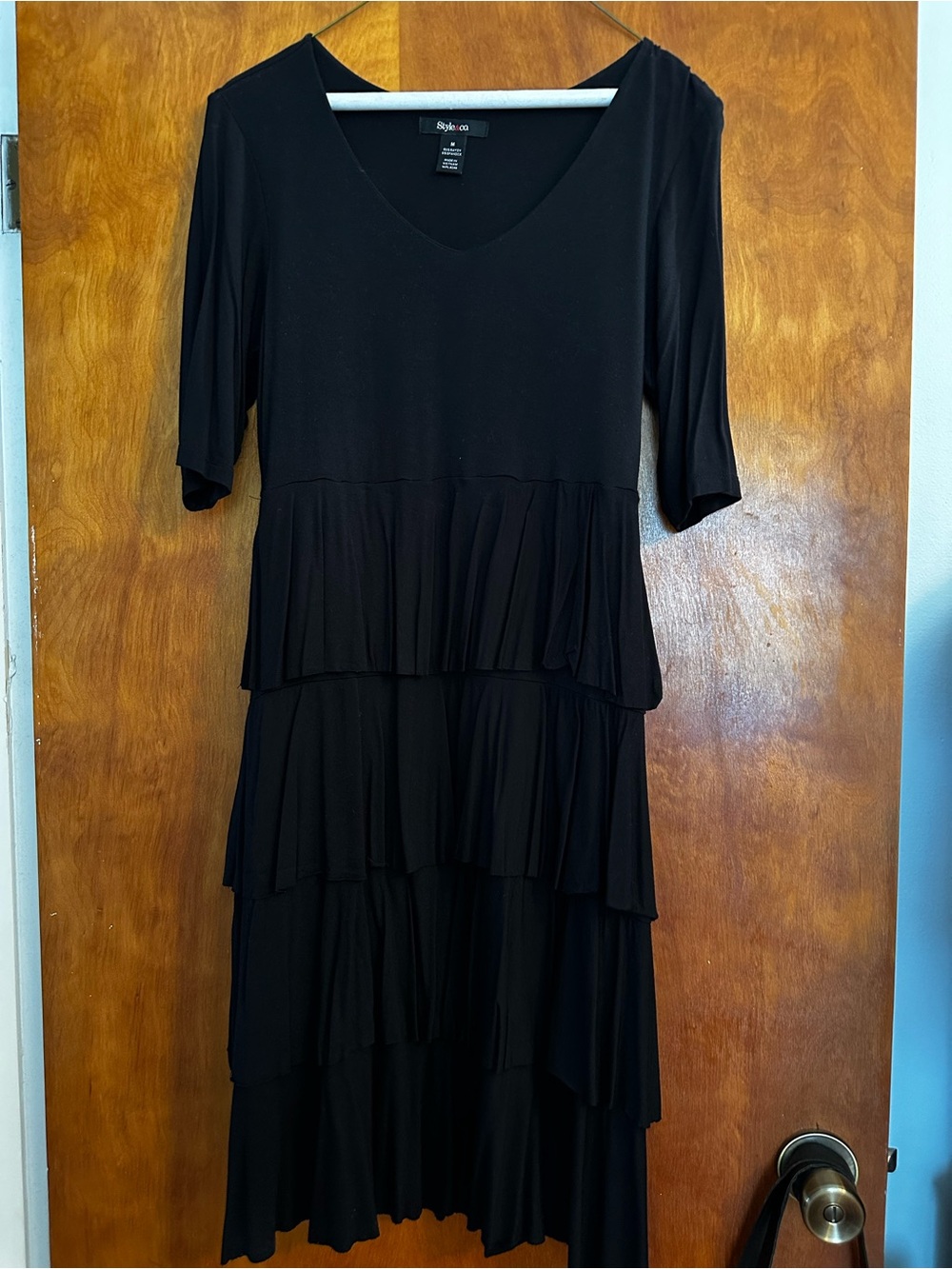 Style & Co. Black Tiered V-Neck Midi Dress